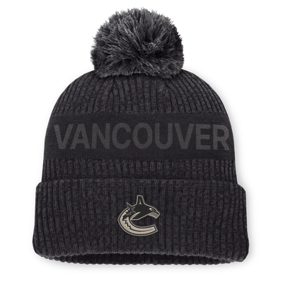 Vancouver Canucks Fanatics Road Phantom Cuffed Knit Hat with Pom - Charcoal