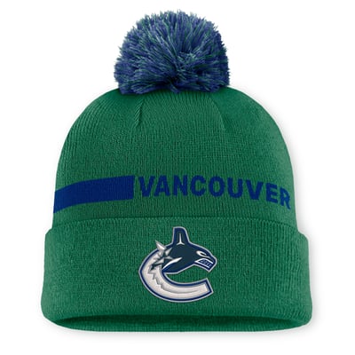 Vancouver Canucks Fanatics Authentic Pro Rink Cuffed Knit Hat with Pom - Green
