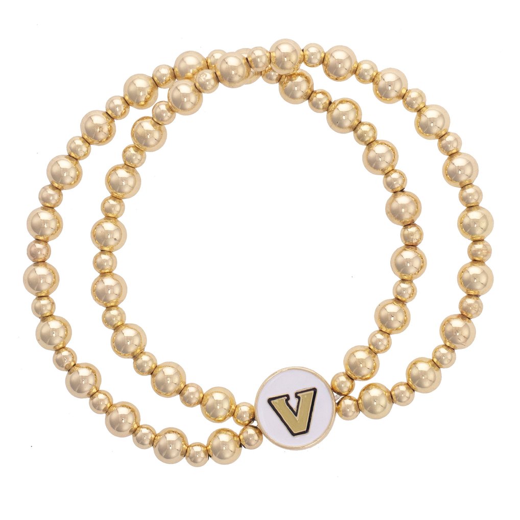 Vanderbilt Commodores CANVAS Style 18k Gold-Plated Logo 2-Row Ball Bead Stretch Bracelet