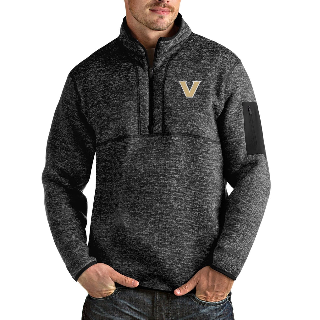Vanderbilt Commodores Antigua Fortune Quarter-Zip Pullover Jacket - Heathered Black