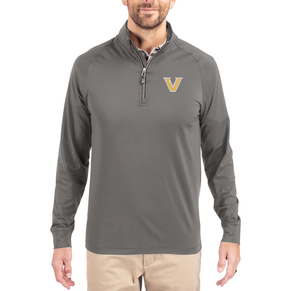 Vanderbilt Commodores Cutter & Buck Primary Logo Adapt Eco Knit Stretch Raglan Quarter-Zip Pullover - Gray