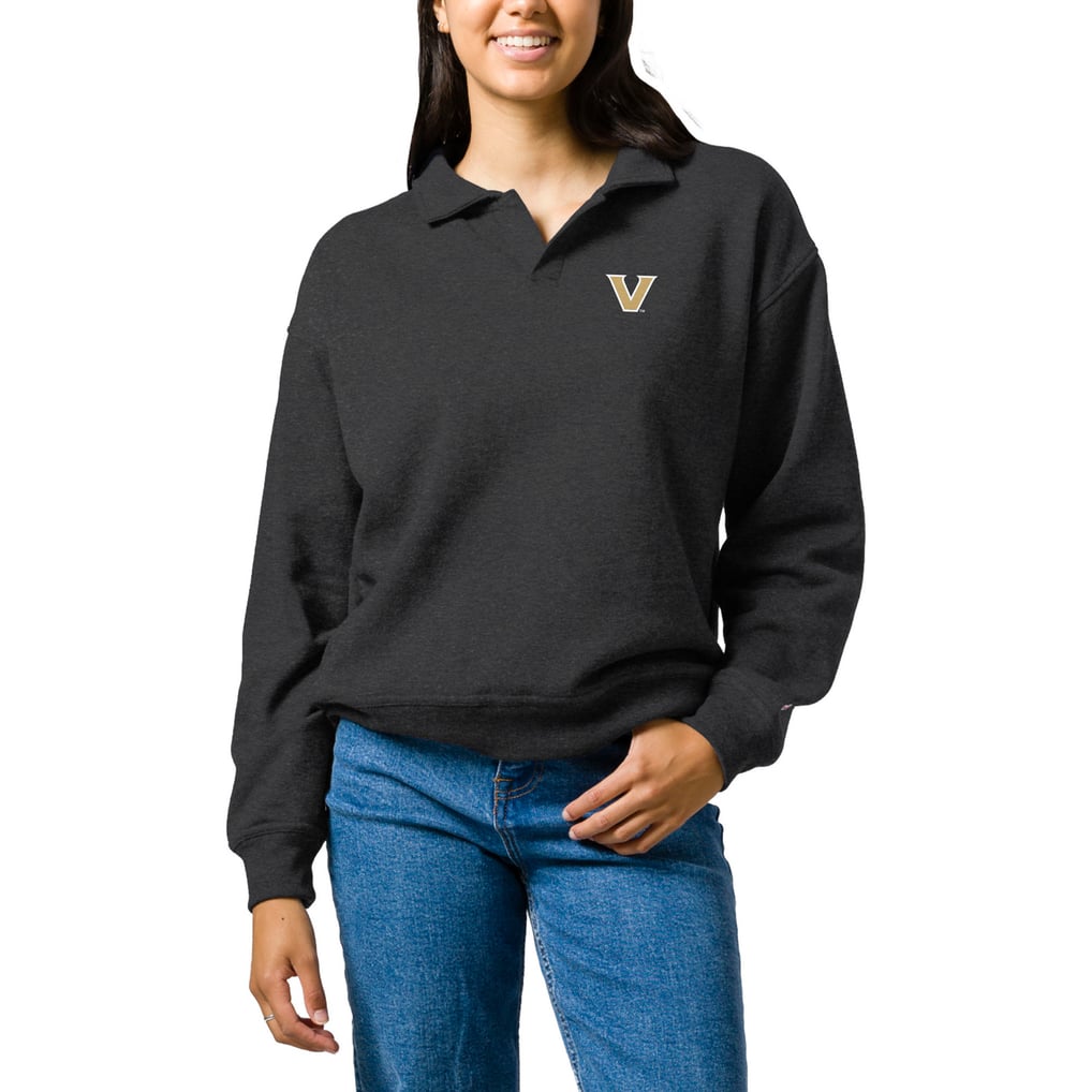  Vanderbilt Commodores League Collegiate Wear Women's Victory Springs Tri-Blend Collared Pullover Sweatshirt - Heather Charcoal