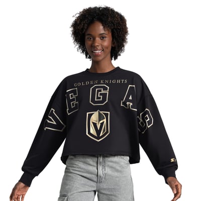  Vegas Golden Knights Starter Women's Bleachers Cropped Drop Shoulder Sweatshirt - Black