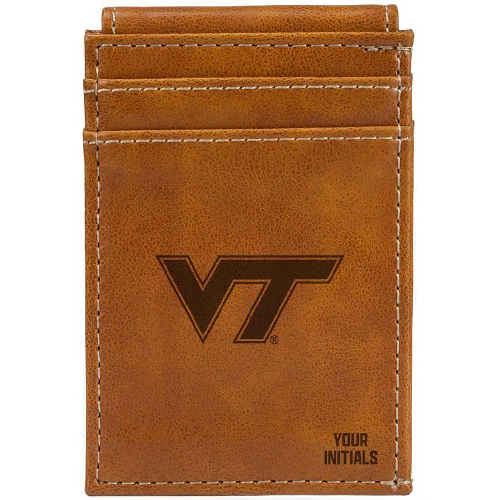 Virginia Tech Hokies Personalized Front Pocket Wallet - Brown