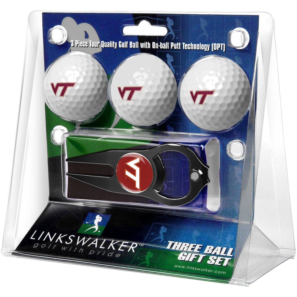 Virginia Tech Hokies 3-Pack Golf Ball Gift Set with Black Hat Trick Divot Tool