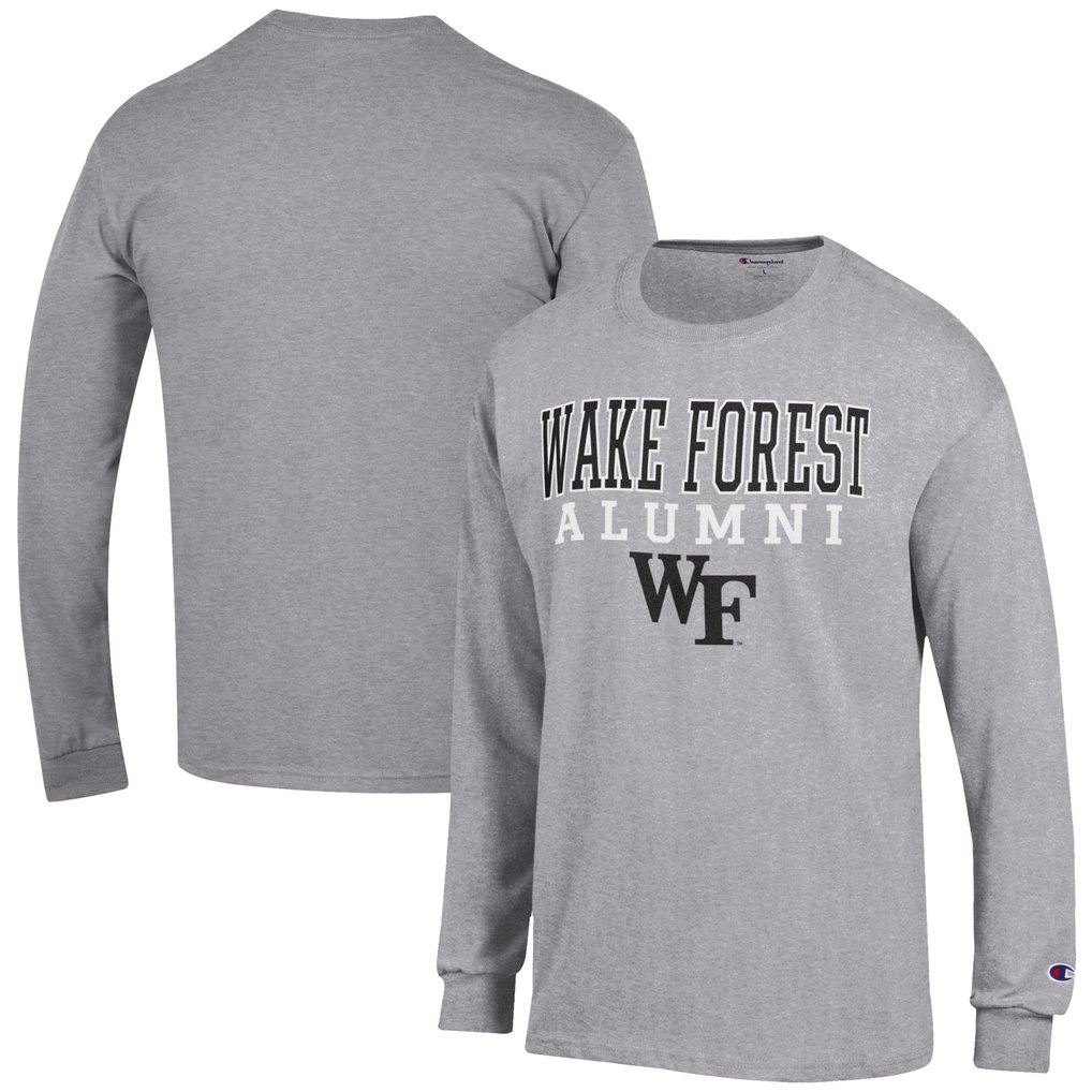  Wake Forest Demon Deacons Champion Alumni Logo Stack Long Sleeve T-Shirt - Gray