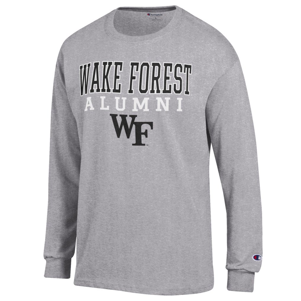  Wake Forest Demon Deacons Champion Alumni Logo Stack Long Sleeve T-Shirt - Gray