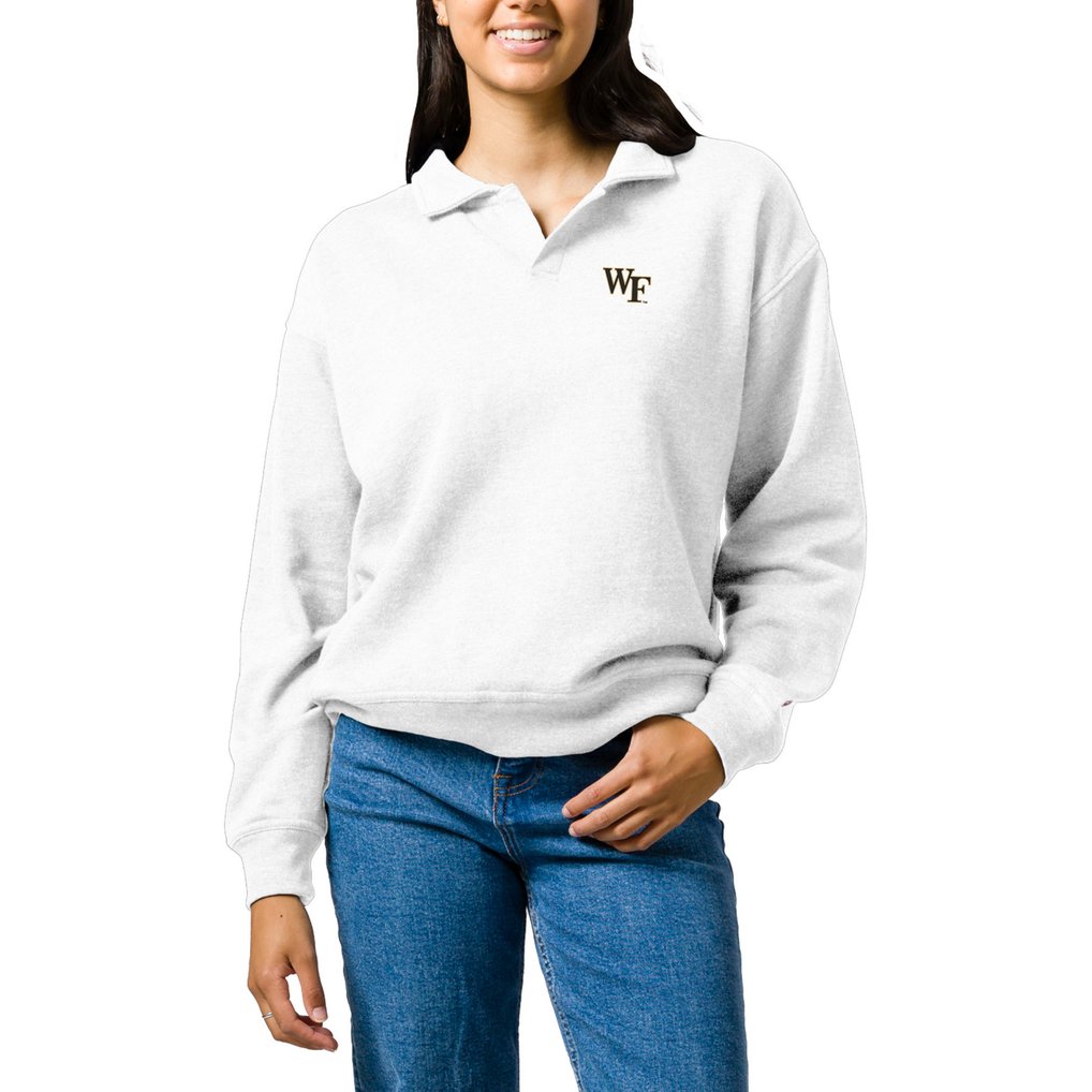  Wake Forest Demon Deacons League Collegiate Wear Women's Victory Springs Tri-Blend Collared Pullover Sweatshirt - White