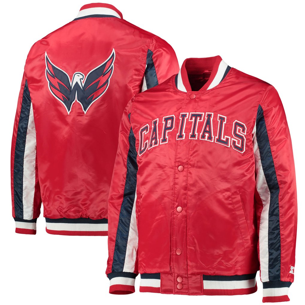Washington Capitals Starter The Ace Varsity Full-Snap Satin Jacket - Red/Black