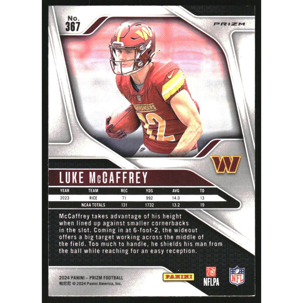 2024 Panini Prizm Prizms Black and White Checker #367 Luke McCaffrey