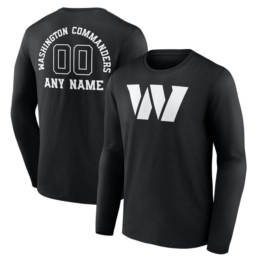Washington Commanders Personalized Name & Number Monochrome Long Sleeve T-Shirt - Black