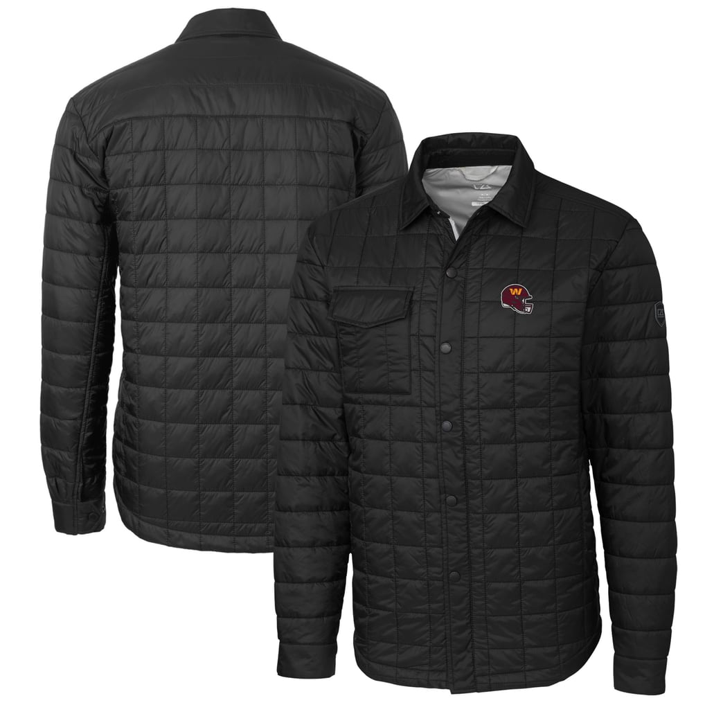  Washington Commanders Cutter & Buck Helmet Rainier PrimaLoft Eco Insulated Quilted Button-Up Shacket - Black