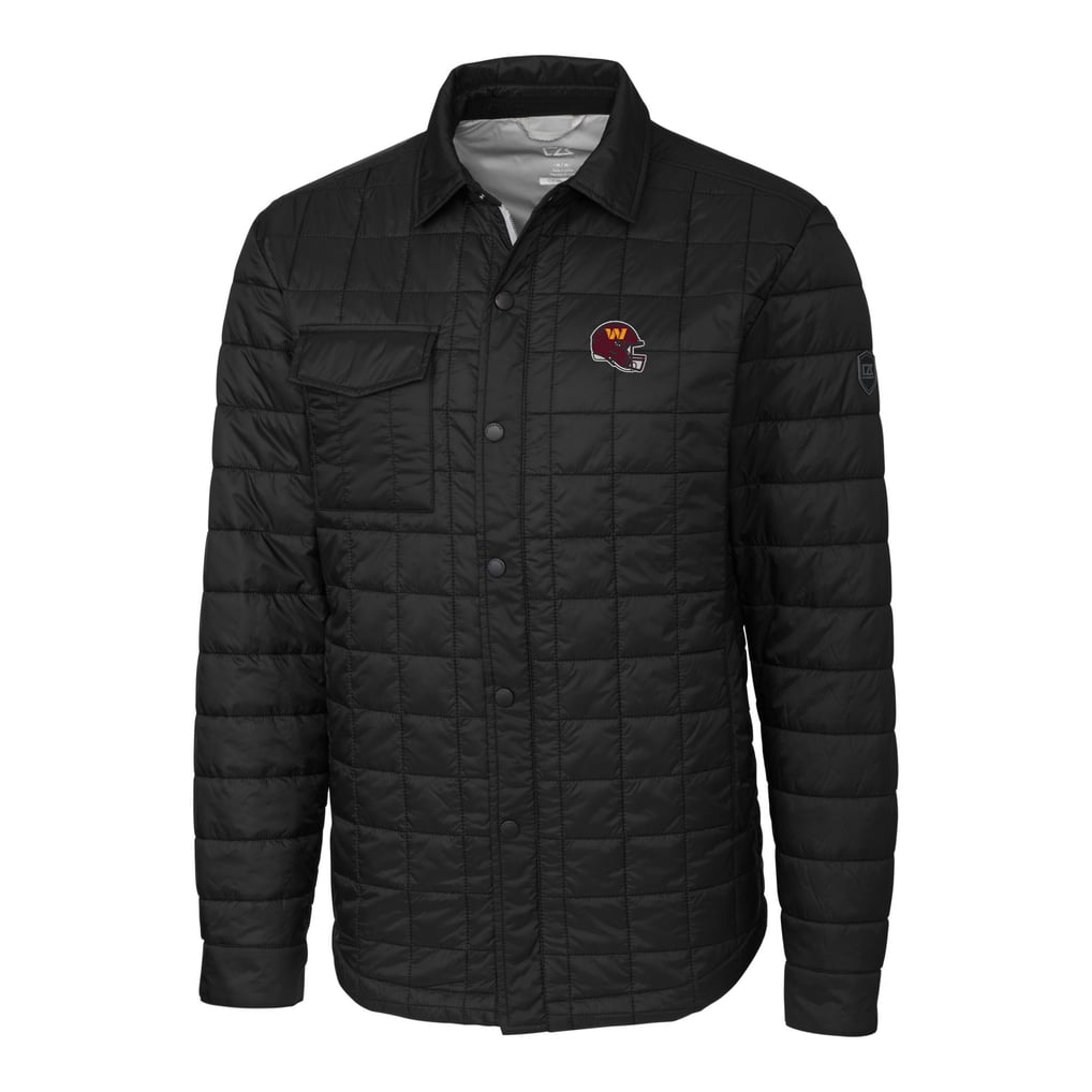  Washington Commanders Cutter & Buck Helmet Rainier PrimaLoft Eco Insulated Quilted Button-Up Shacket - Black