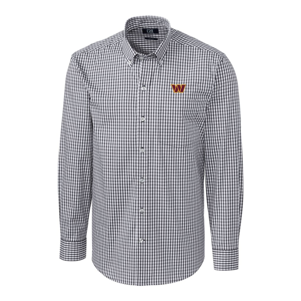 Washington Commanders Cutter & Buck Big & Tall Stretch Gingham Long Sleeve Button-Down Shirt - Charcoal
