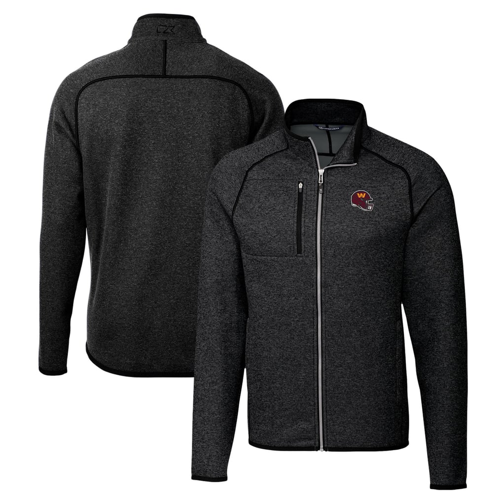  Washington Commanders Cutter & Buck Helmet Mainsail Sweater-Knit Full-Zip Jacket - Charcoal
