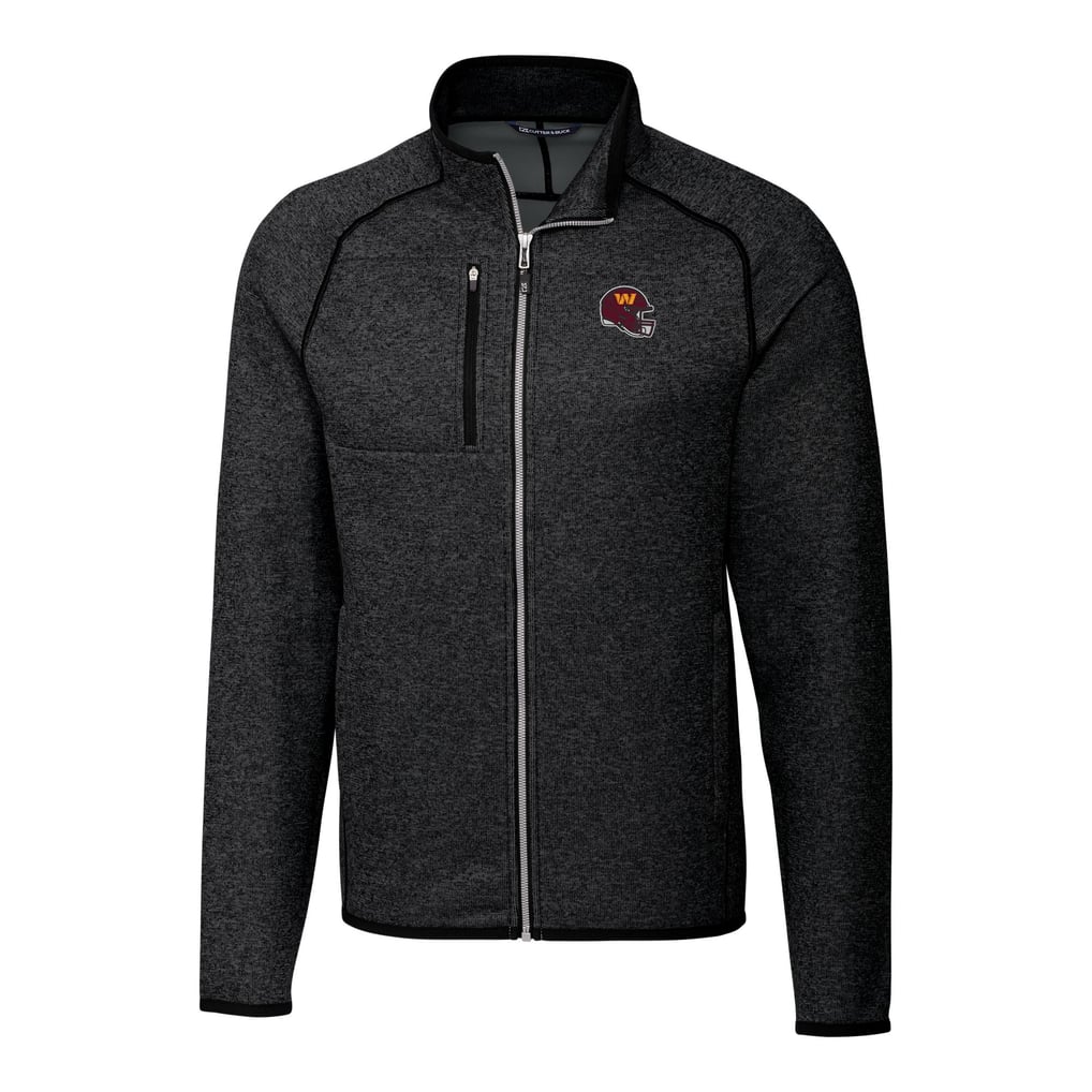  Washington Commanders Cutter & Buck Helmet Mainsail Sweater-Knit Full-Zip Jacket - Charcoal