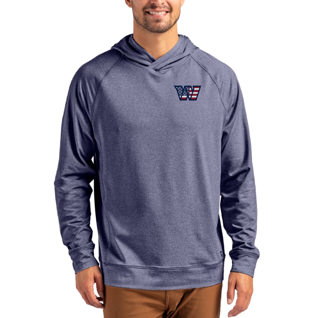 Washington Commanders Cutter & Buck Adapt Americana Knit Recycled Raglan Pullover Hoodie - Heather Navy