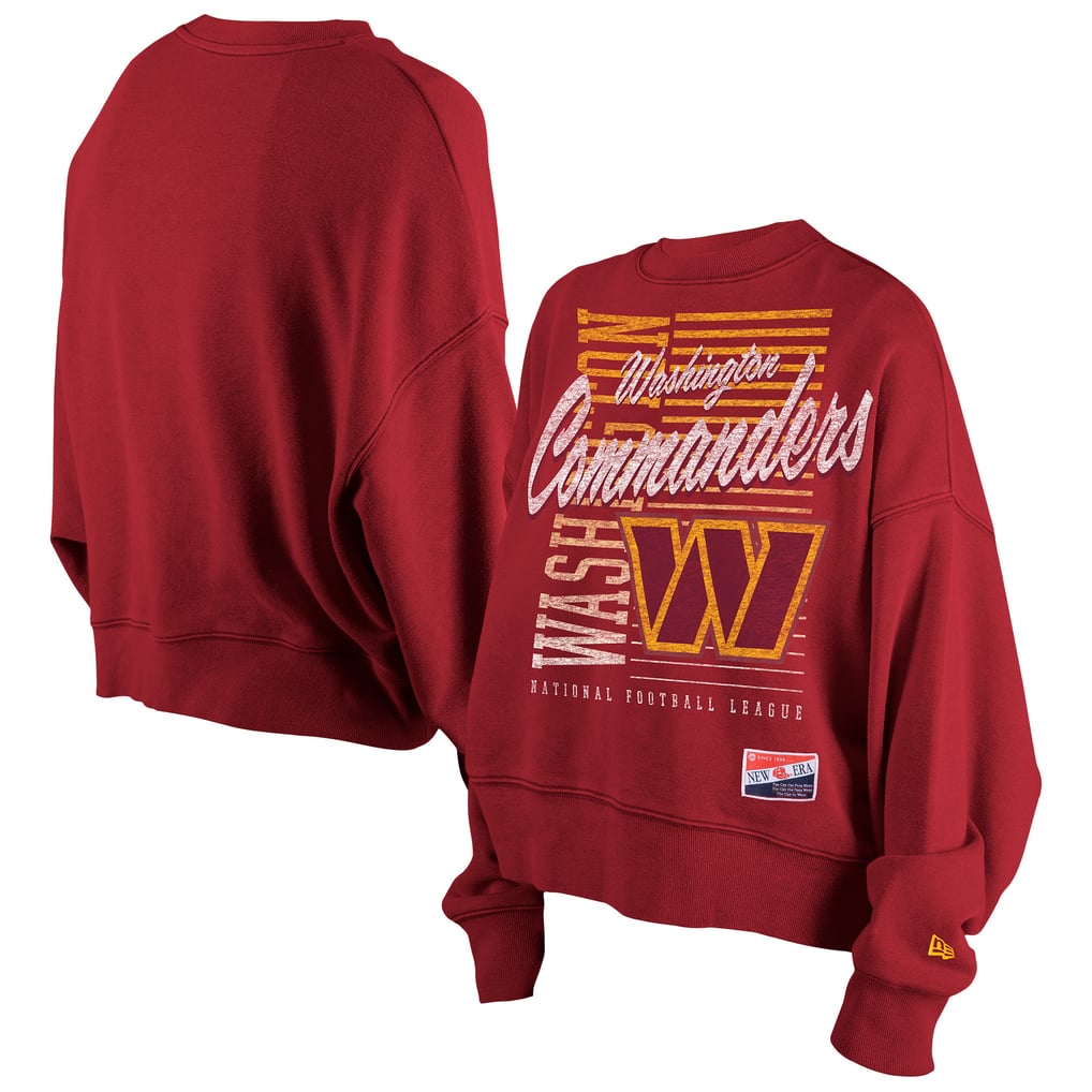 Washington Commanders New Era Women's Oversized Throwback Mineral Wash Crew Neck Sweatshirt - Black
