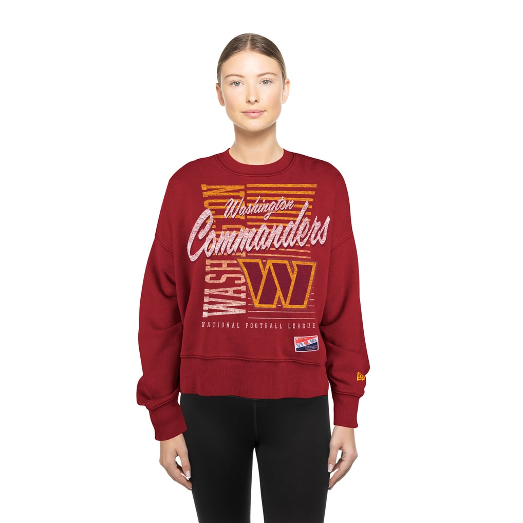Washington Commanders New Era Women's Oversized Throwback Mineral Wash Crew Neck Sweatshirt - Black