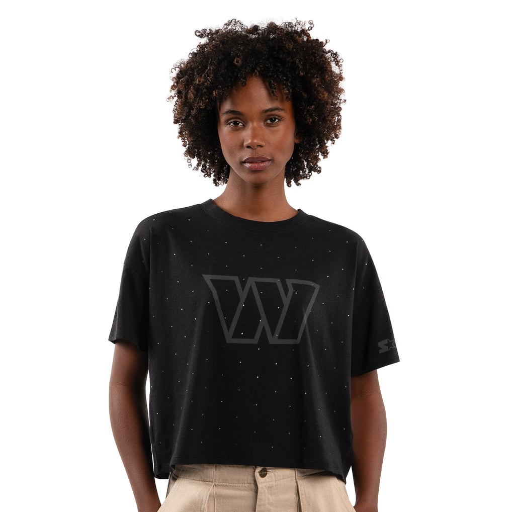 Washington Commanders Starter Women's Rhinestone Sprinkle Boxy Cropped T-Shirt - Black