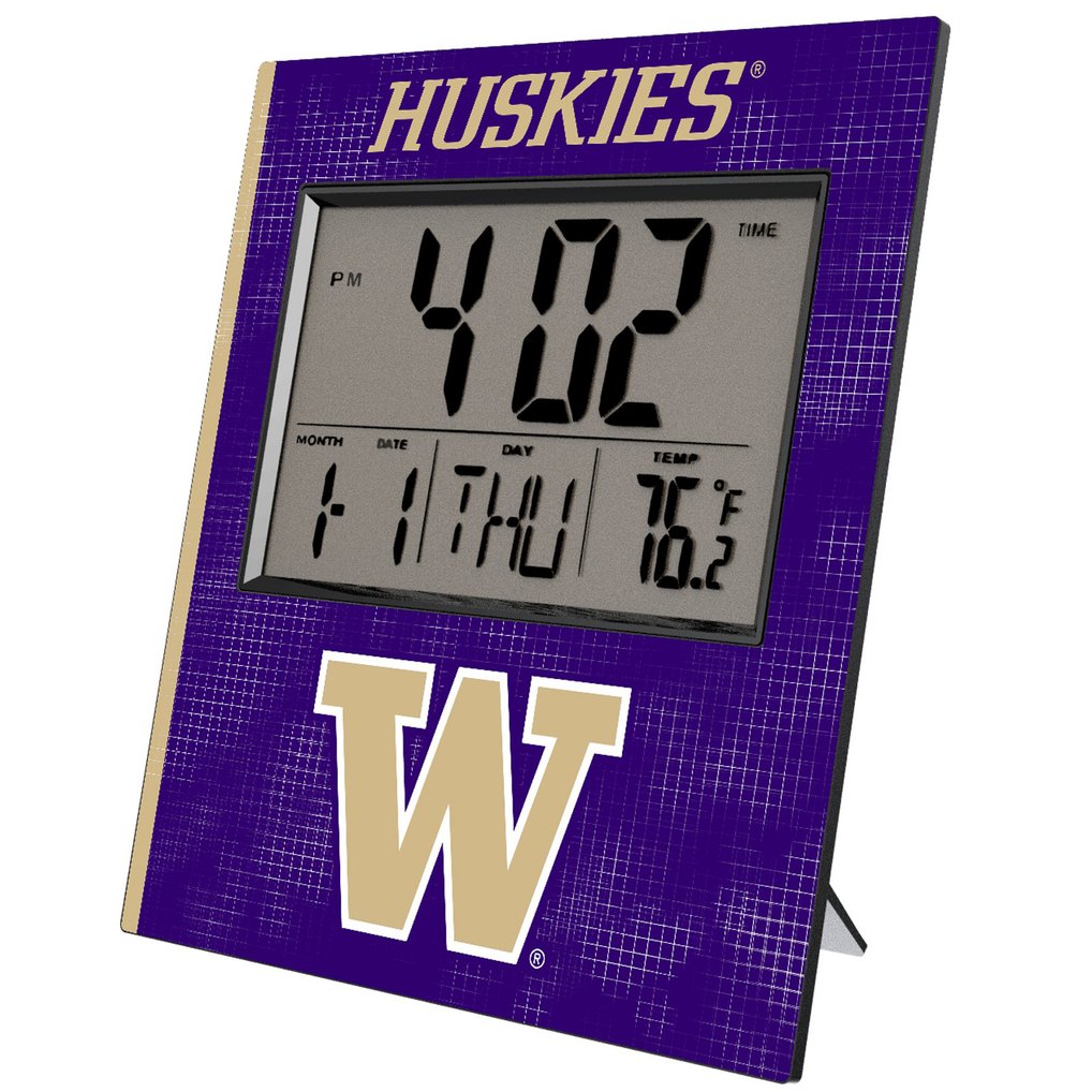 Washington Huskies Keyscaper Cross Hatch Digital Desk Clock