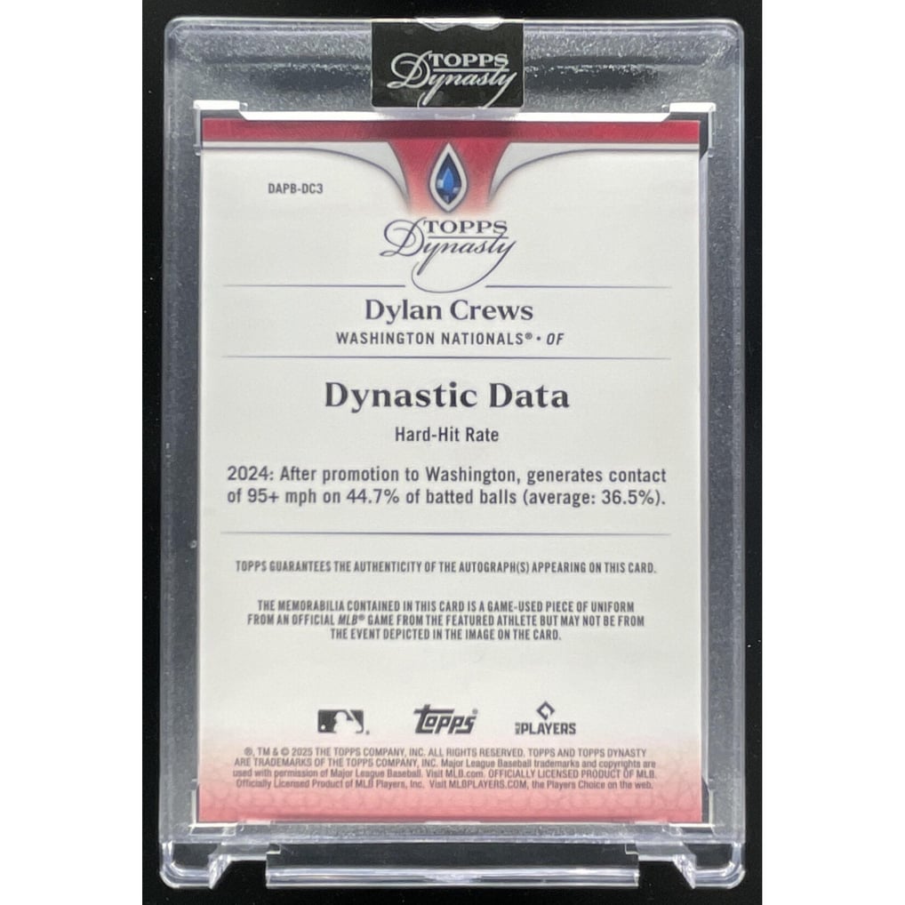 2025 Topps Dynasty Autographed Patch B Design #DAPB-DC3 Dylan Crews RC Auto /10