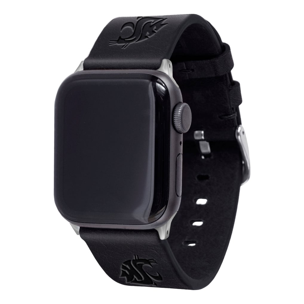 Washington State Cougars Leather Apple Watch Band - Black