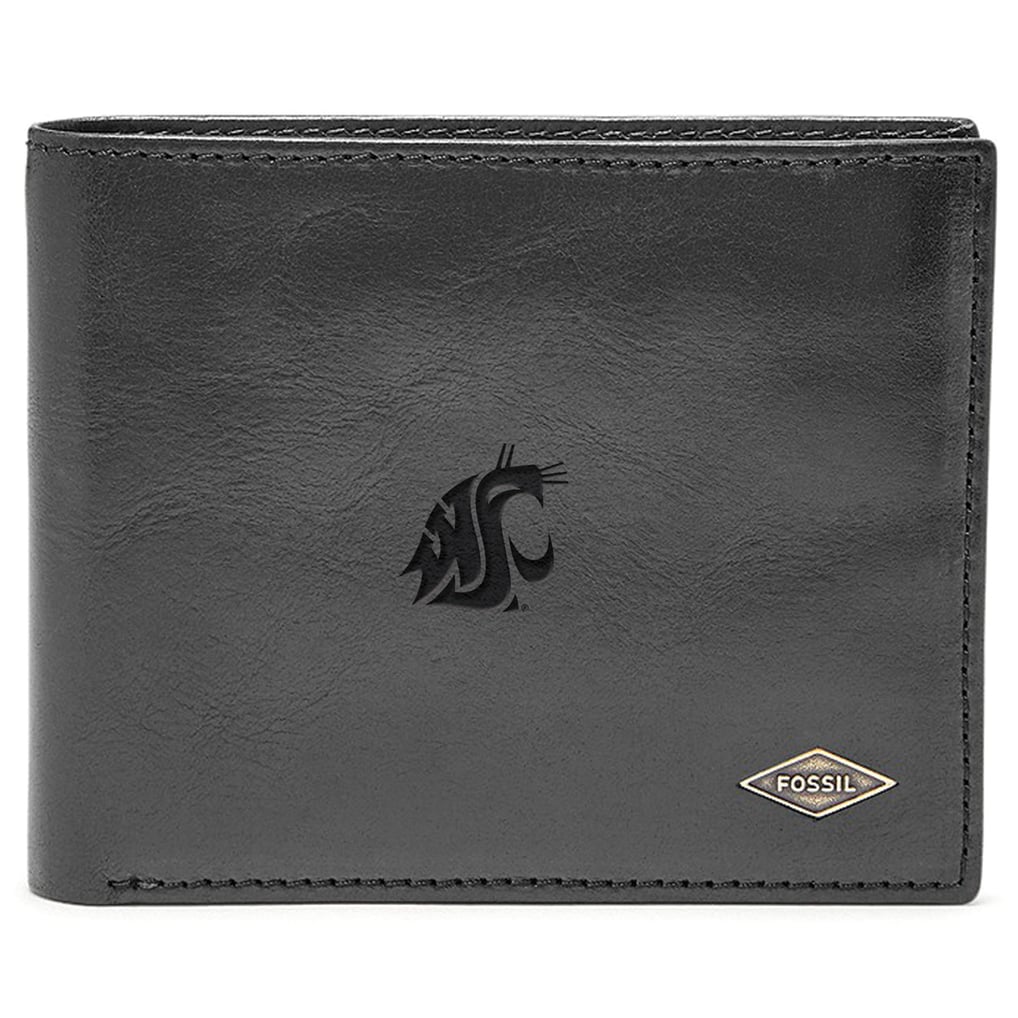 Washington State Cougars Fossil Leather Ryan RFID Flip ID Bifold Wallet - Black
