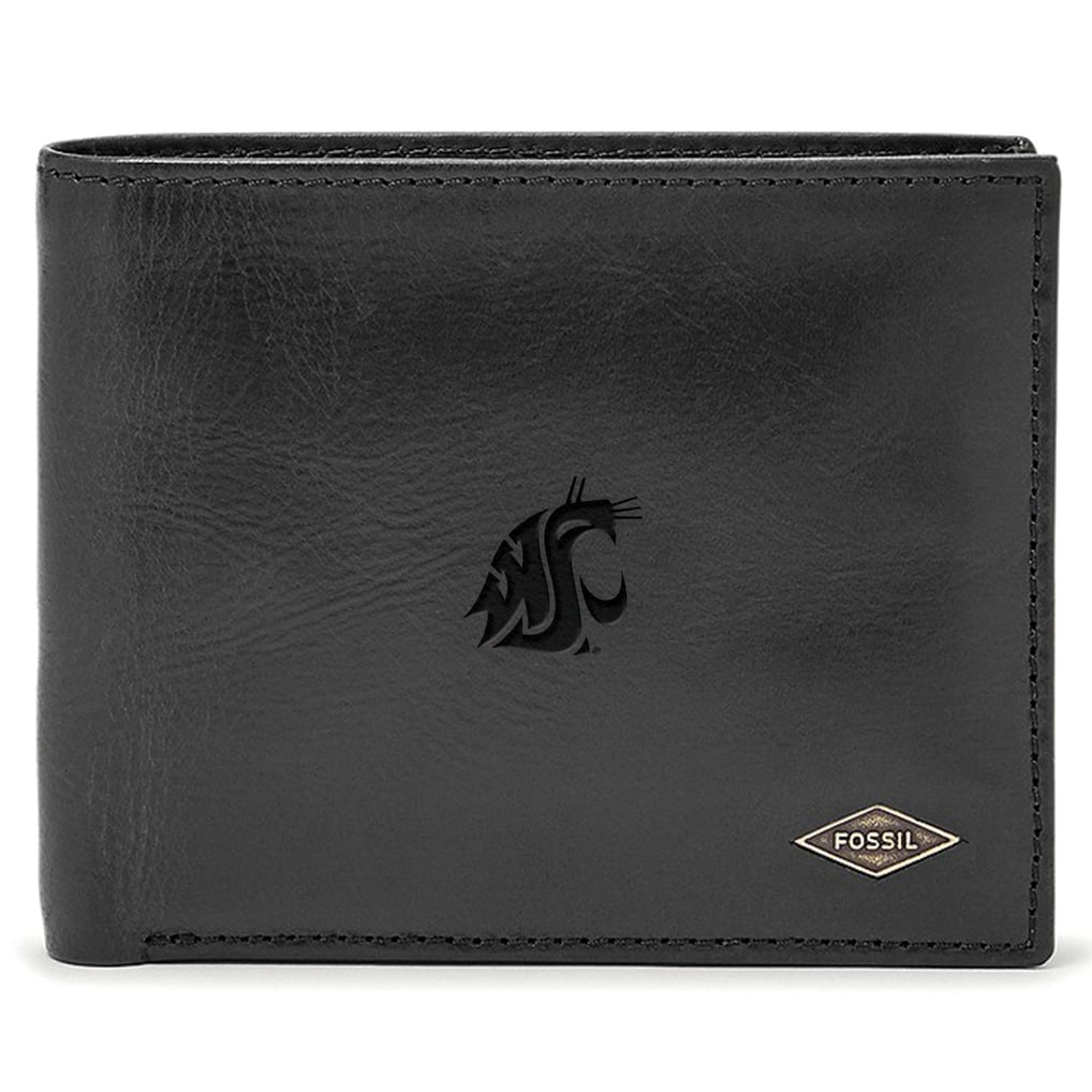 Washington State Cougars Fossil Leather Ryan RFID Passcase Wallet - Black