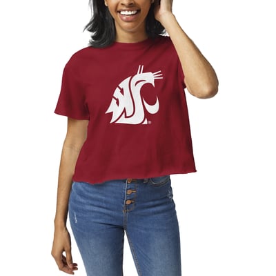 Washington State Cougars League Collegiate Wear Women's Clothesline Crop T-Shirt - Maroon