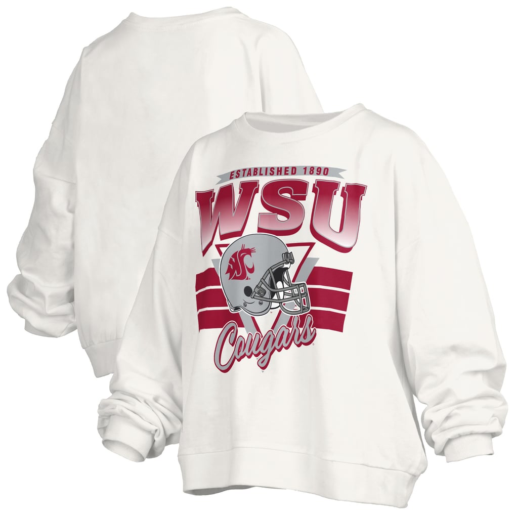 Washington State Cougars Pressbox Women's Oversized Janice Retro Waist-Length Pullover Sweatshirt - White