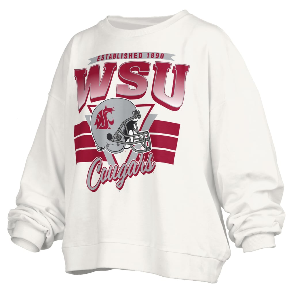 Washington State Cougars Pressbox Women's Oversized Janice Retro Waist-Length Pullover Sweatshirt - White