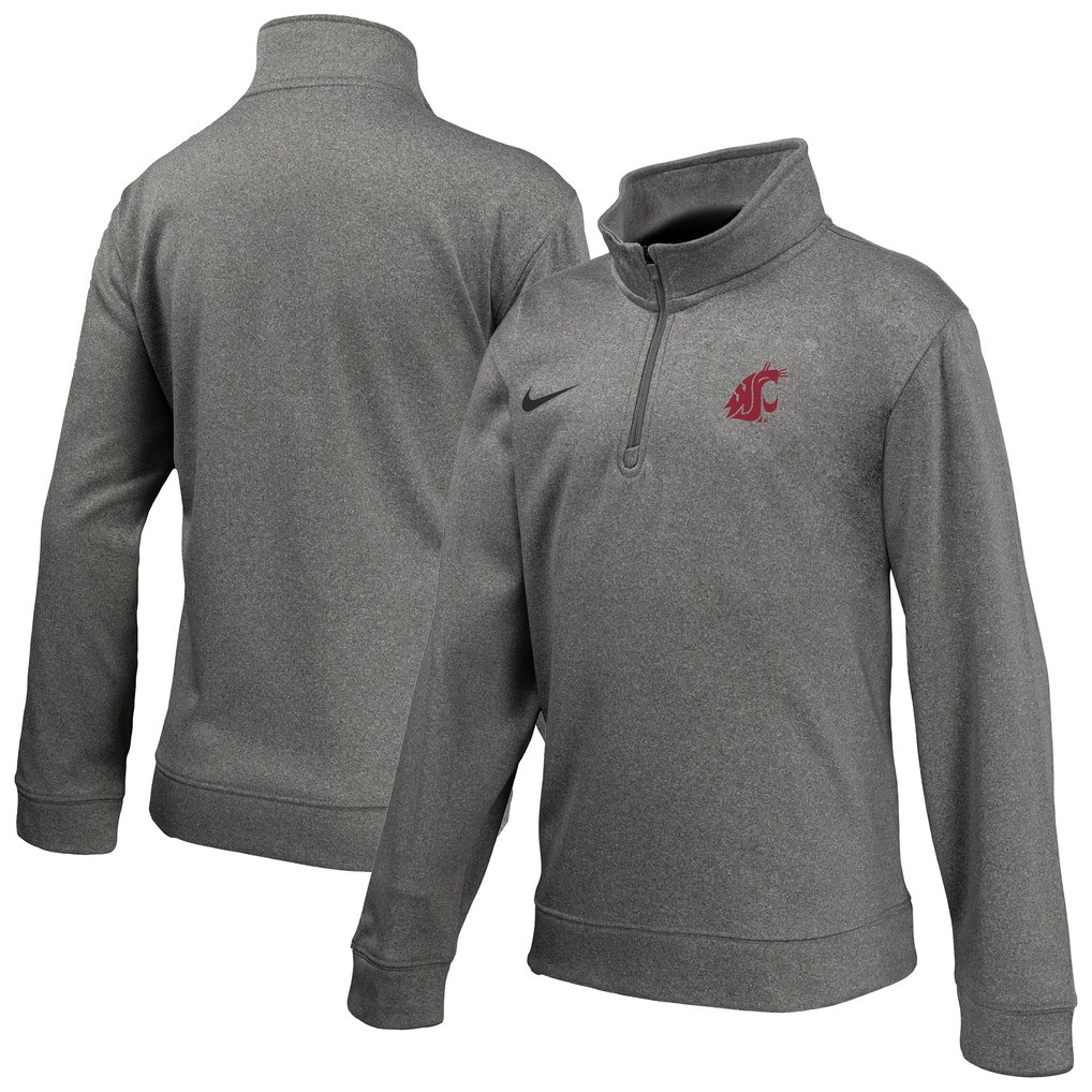 Washington State Cougars Nike Youth Therma-FIT Quarter-Zip Pullover - Gray