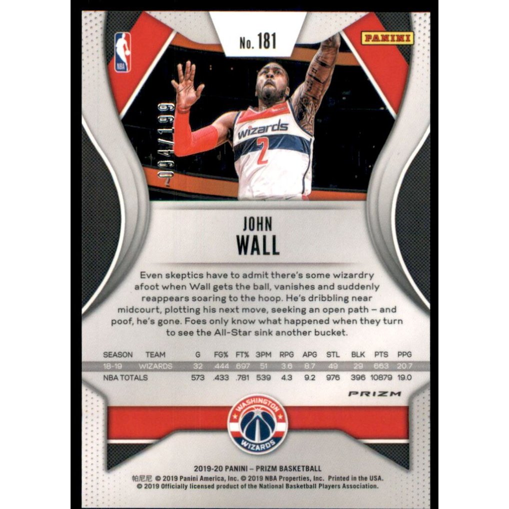 2019-20 Panini Prizm Prizms Blue #181 John Wall