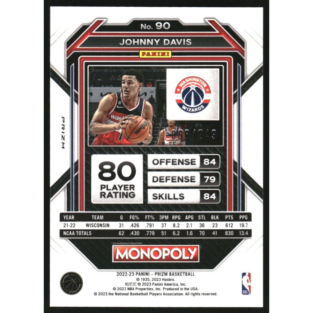 2022-23 Panini Prizm Monopoly Brown #90 Johnny Davis