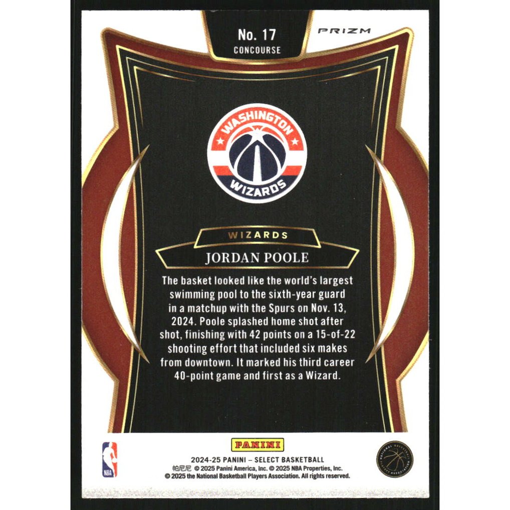 2024-25 Select Zebra Prizms #17 Jordan Poole