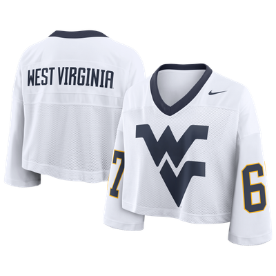West Virginia Mountaineers Nike Women's Oversized Logo Cropped Fashion Jersey - White
