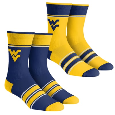 West Virginia Mountaineers Rock Em Socks Youth Multi-Stripe 2-Pack Team Crew Sock Set