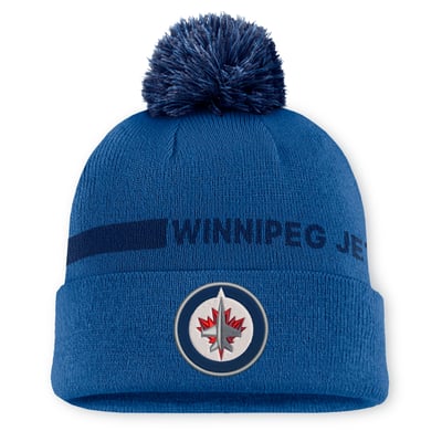 Winnipeg Jets Fanatics Authentic Pro Rink Cuffed Knit Hat with Pom - Blue