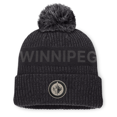 Winnipeg Jets Fanatics Road Phantom Cuffed Knit Hat with Pom - Charcoal