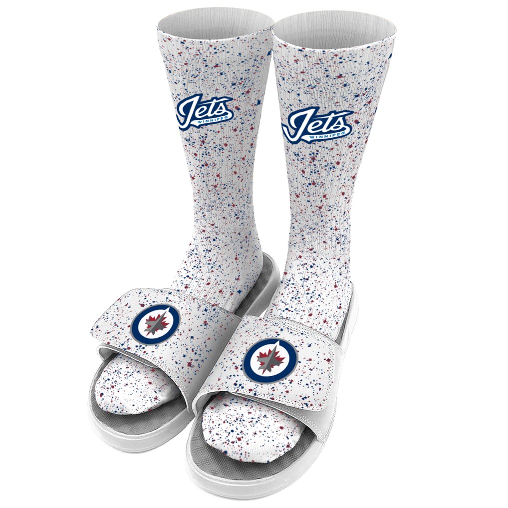 Winnipeg Jets ISlide Youth Speckle Socks & Slide Sandals Bundle - White
