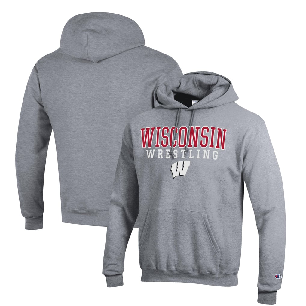 Wisconsin Badgers Champion Wrestling Stack Logo Powerblend Pullover Hoodie - Gray