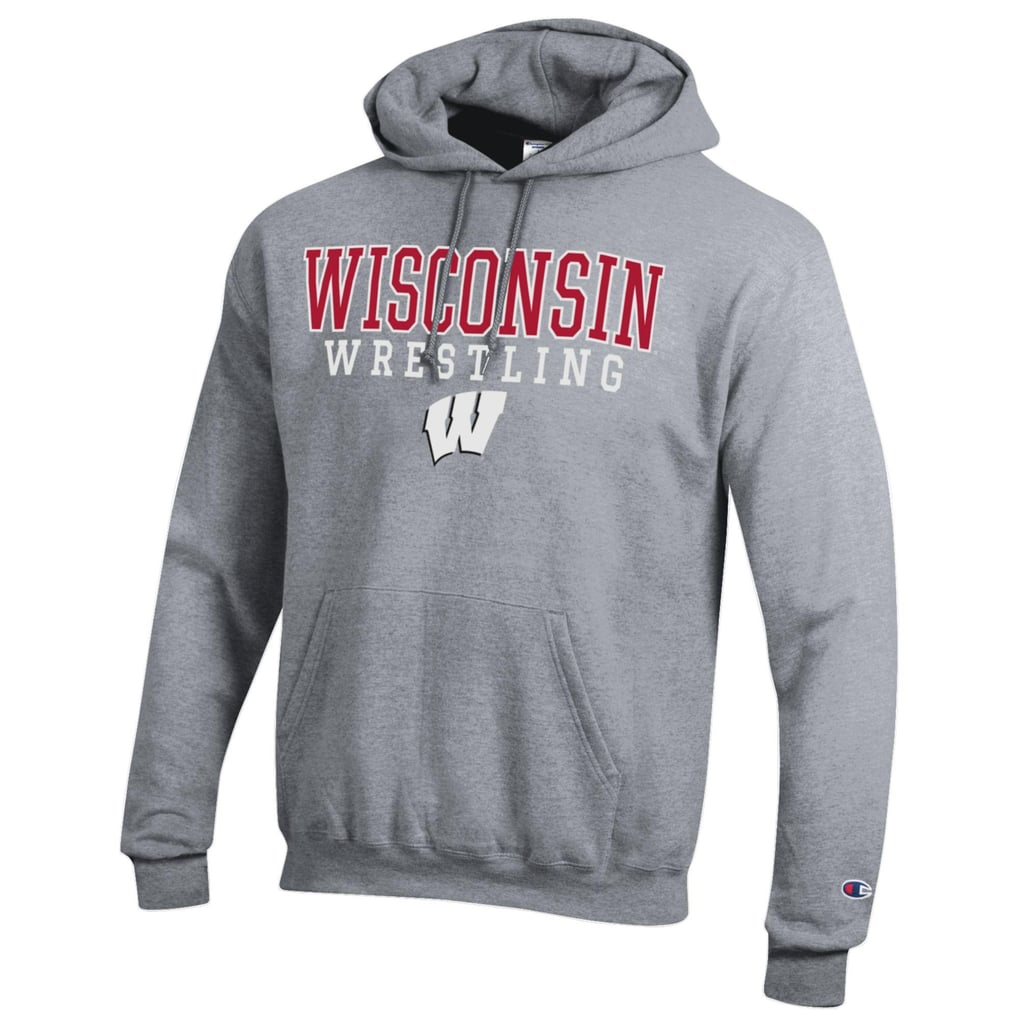 Wisconsin Badgers Champion Wrestling Stack Logo Powerblend Pullover Hoodie - Gray