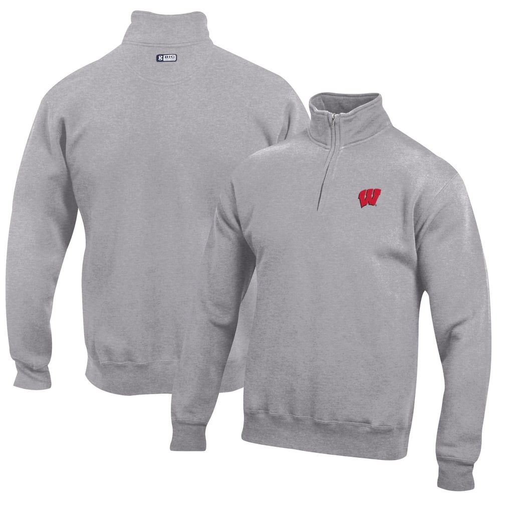 Wisconsin Badgers Big Cotton Quarter-Zip Pullover Sweatshirt - Gray