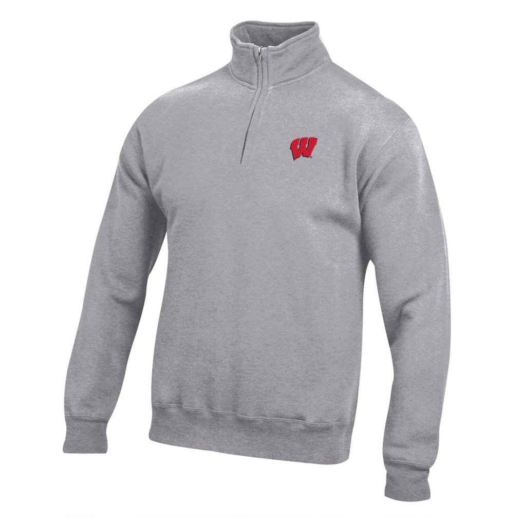 Wisconsin Badgers Big Cotton Quarter-Zip Pullover Sweatshirt - Gray