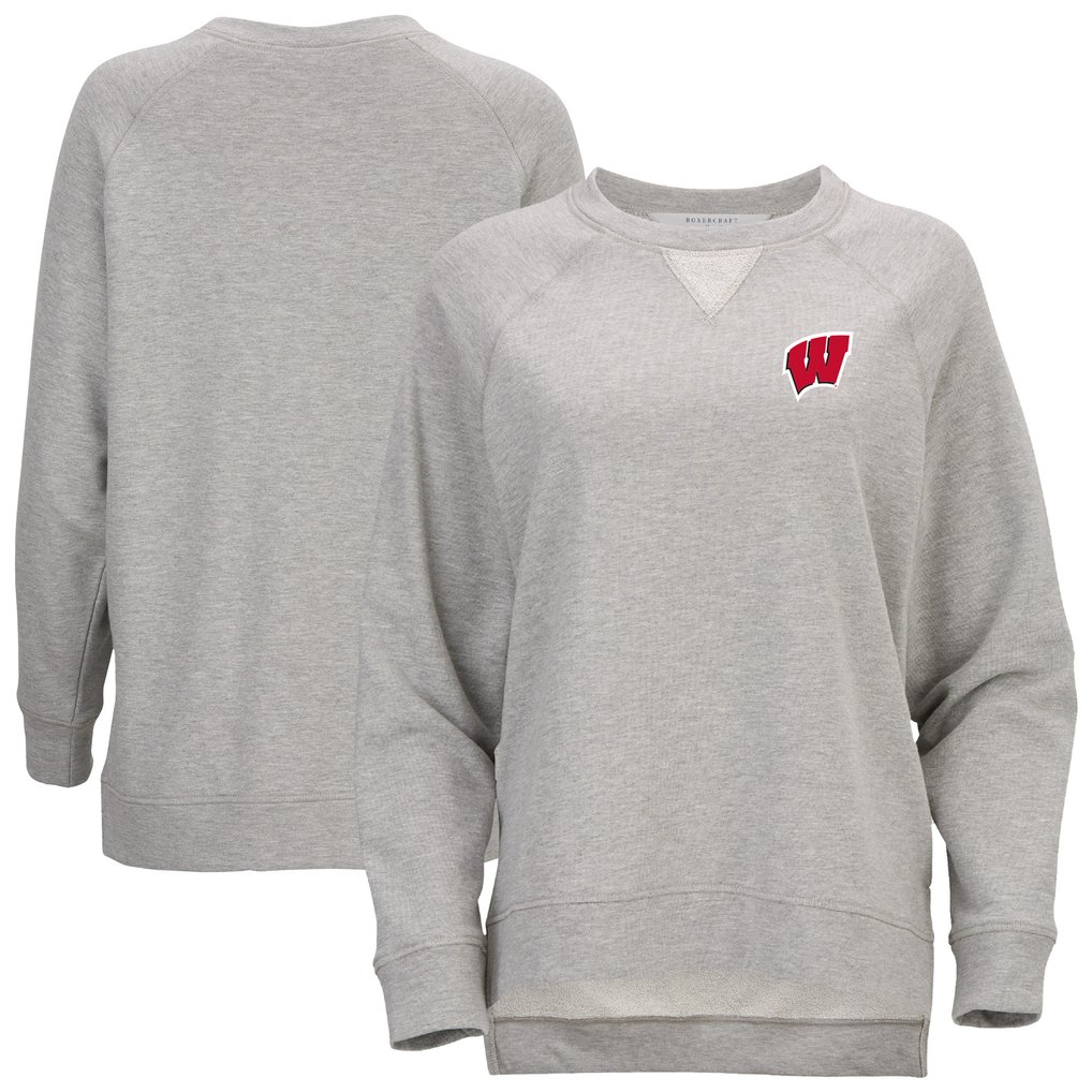  Wisconsin Badgers Women's Harlow Terry Raglan Pullover Sweatshirt - Heather Gray