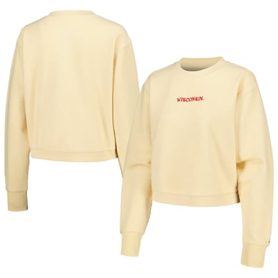 Wisconsin Badgers League Collegiate Wear Women's Timber Cropped Pullover Sweatshirt - Cream