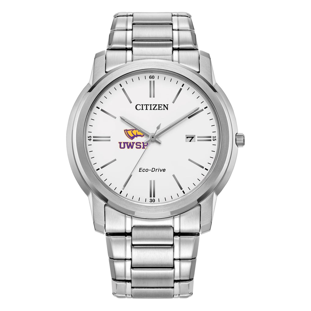  Wisconsin-Stevens Point Pointers Citizen Watch Eco-Drive White Dial Stainless Steel Watch - Silver