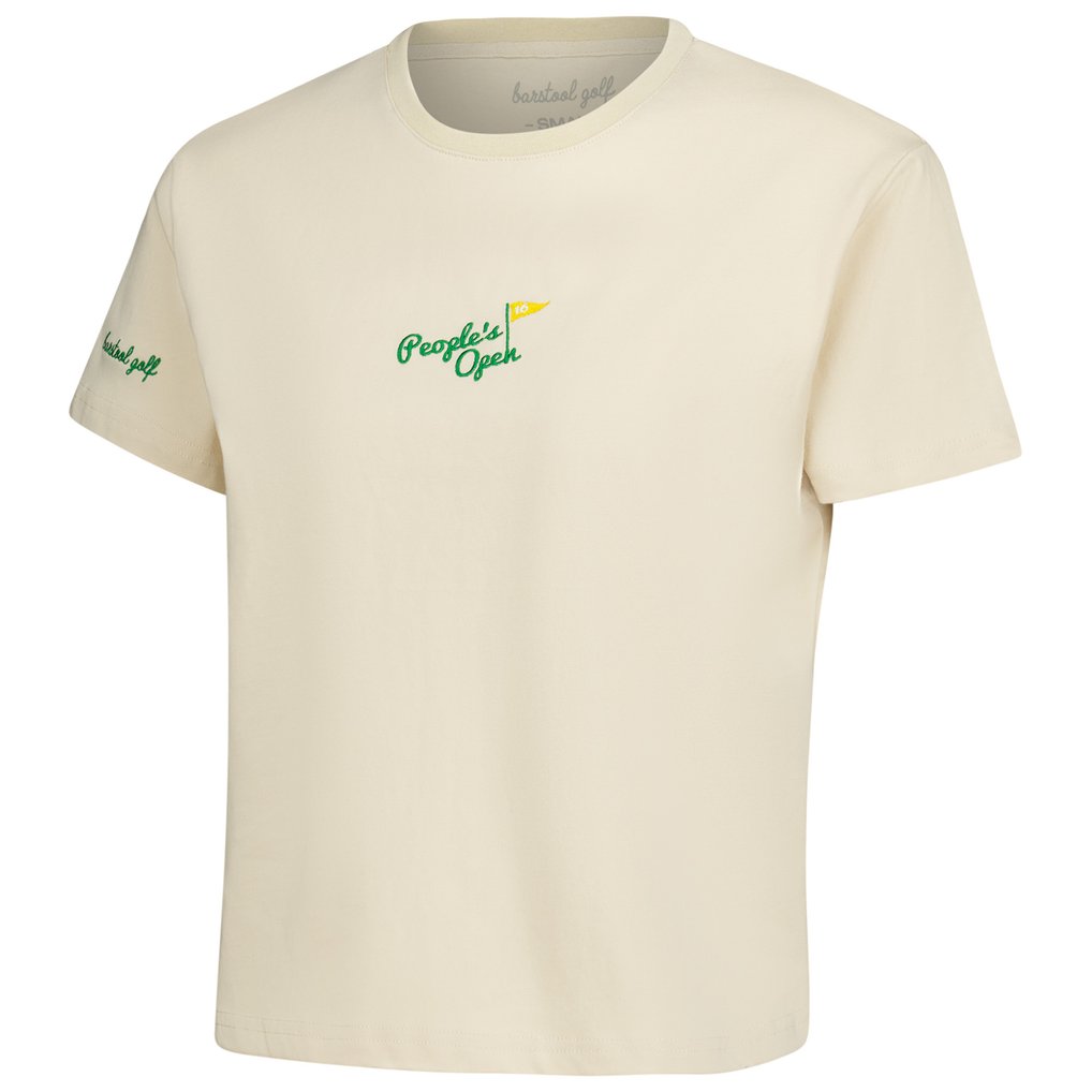 WM Phoenix Open Barstool Golf Women's Cropped T-Shirt - Tan