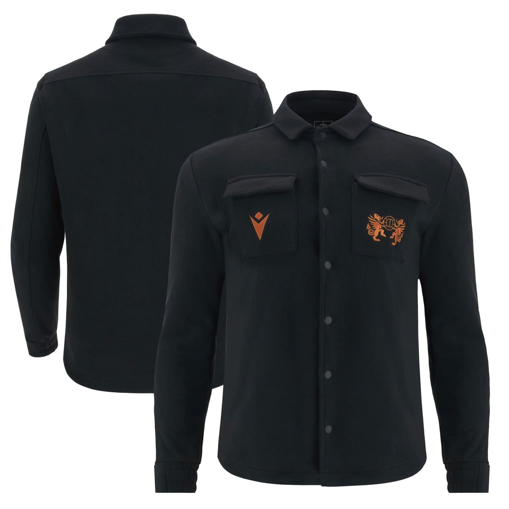  Wrexham Macron Dragons Fleece Button-Up Overshirt - Black